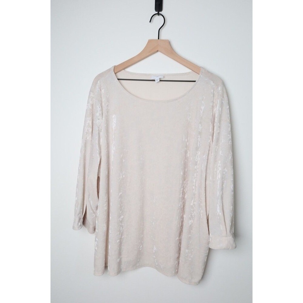 J.Jill Crushed Velvet Women Size 4X Cream White 3/4 Sleeve Shirt